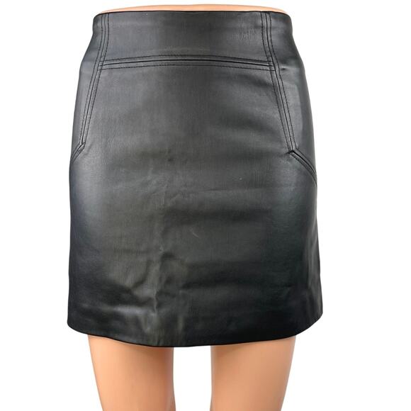 H&M Black Faux Vegan Coated Leather Bodycon Zipper Straight Pencil Mini Skirt 0 - Picture 1 of 5